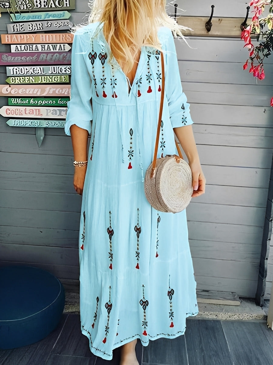 Jean - Damen-Boho-Kleid mit V-Ausschnitt und Blumenmuster