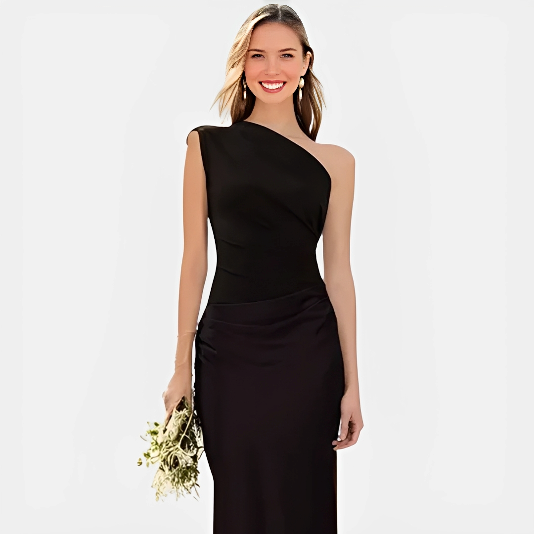 Tara – Stilvolles Kleid mit asymmetrischem Kragen und geradem Rock