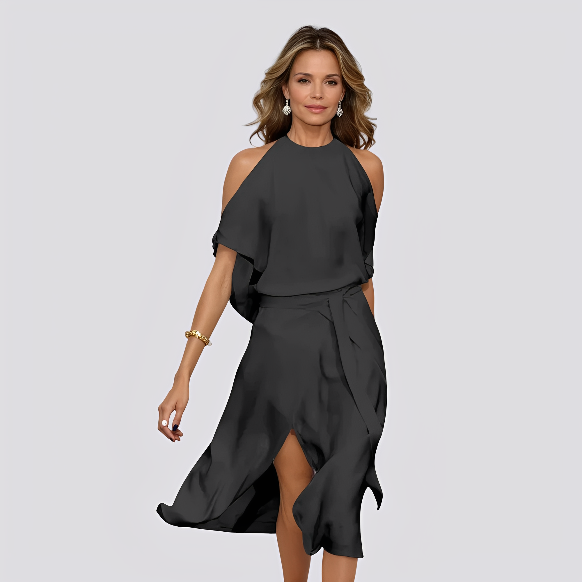 Deborah - Stilvolles, langes Damenkleid mit Schulterdetails