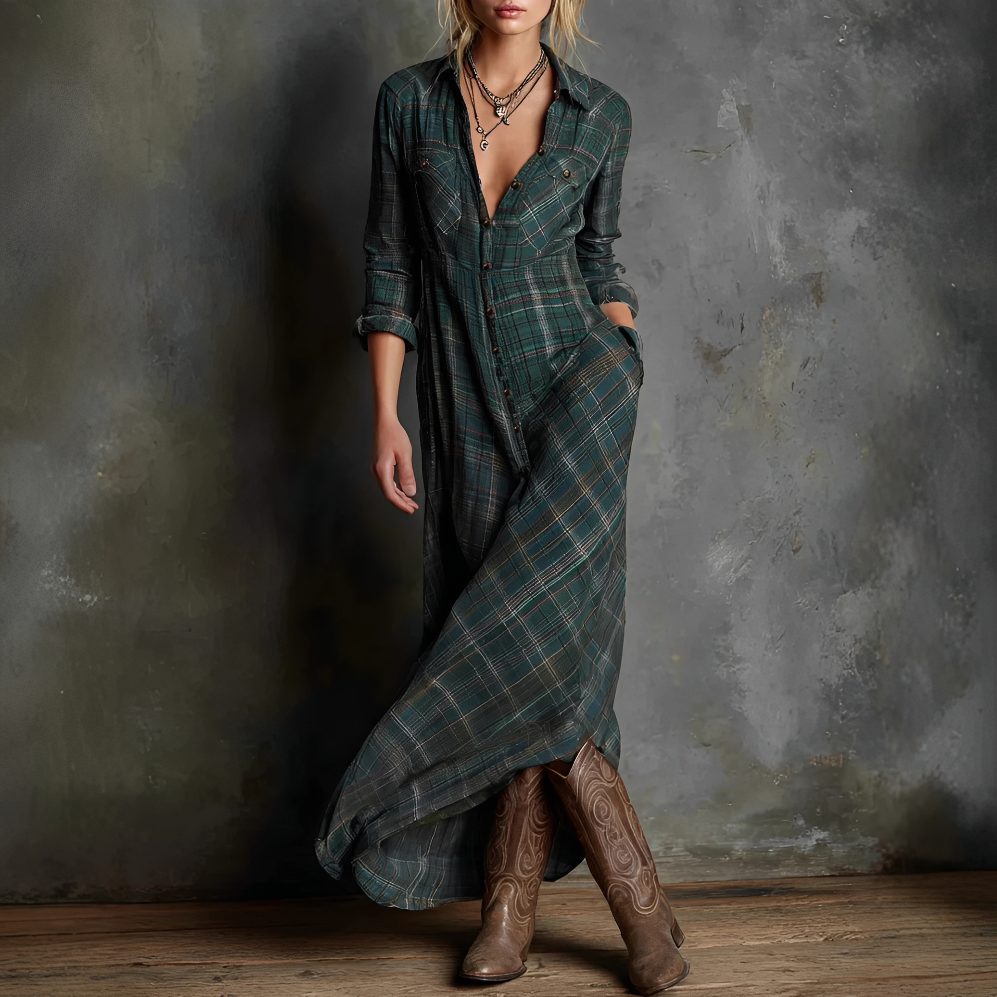 Libby - Komfortables Damenkleid mit kariertem Kragen