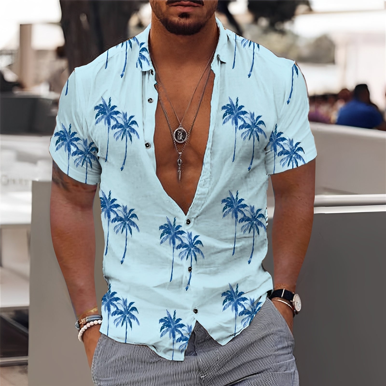 Hector - Elegantes Hemd für Männer mit Palmenmuster