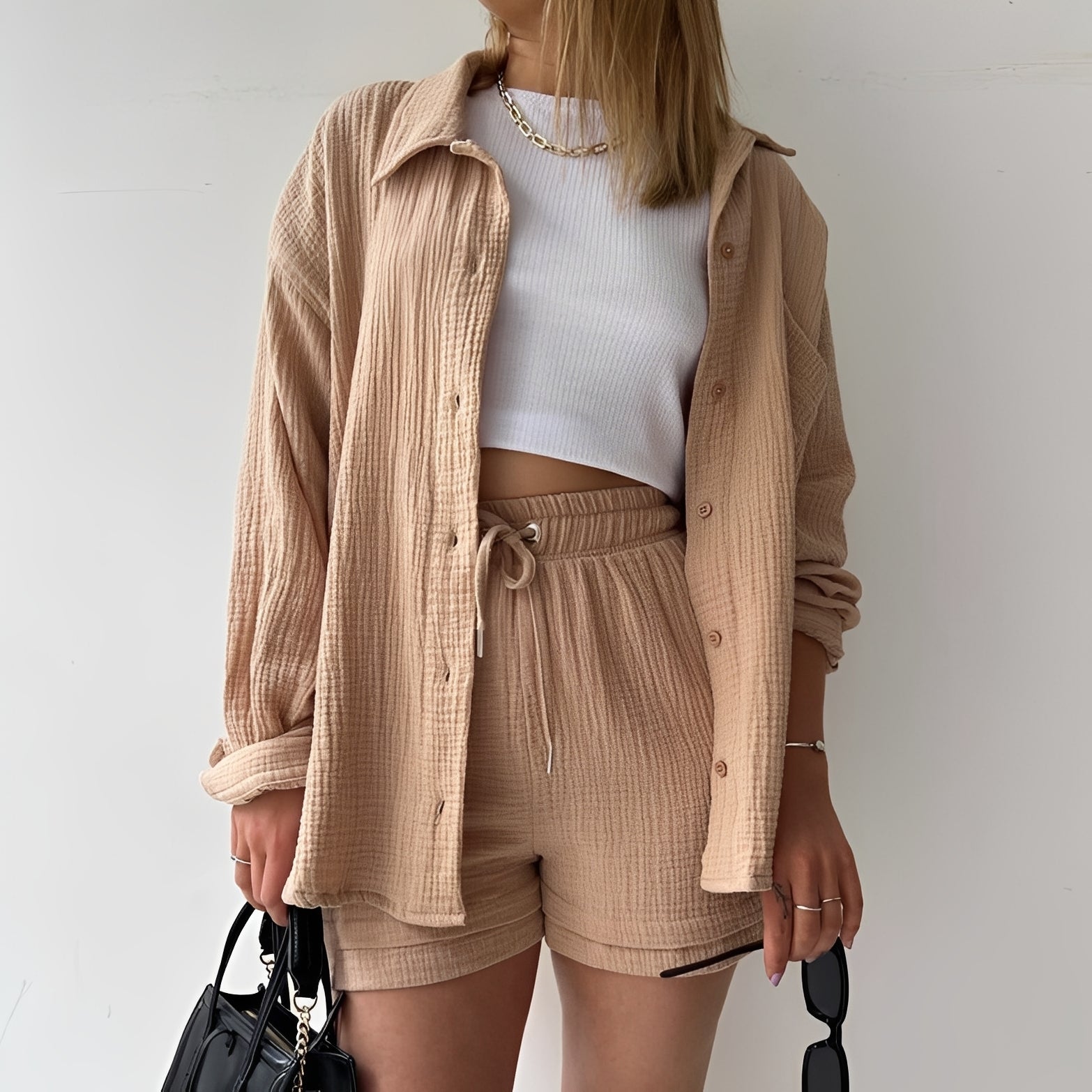 Julia - Lässiges Set mit Reverskragen und hoher Taille für Damen