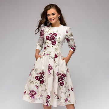 Elisabeth - Schickes Damenkleid mit langen Ärmeln und Blumendesign