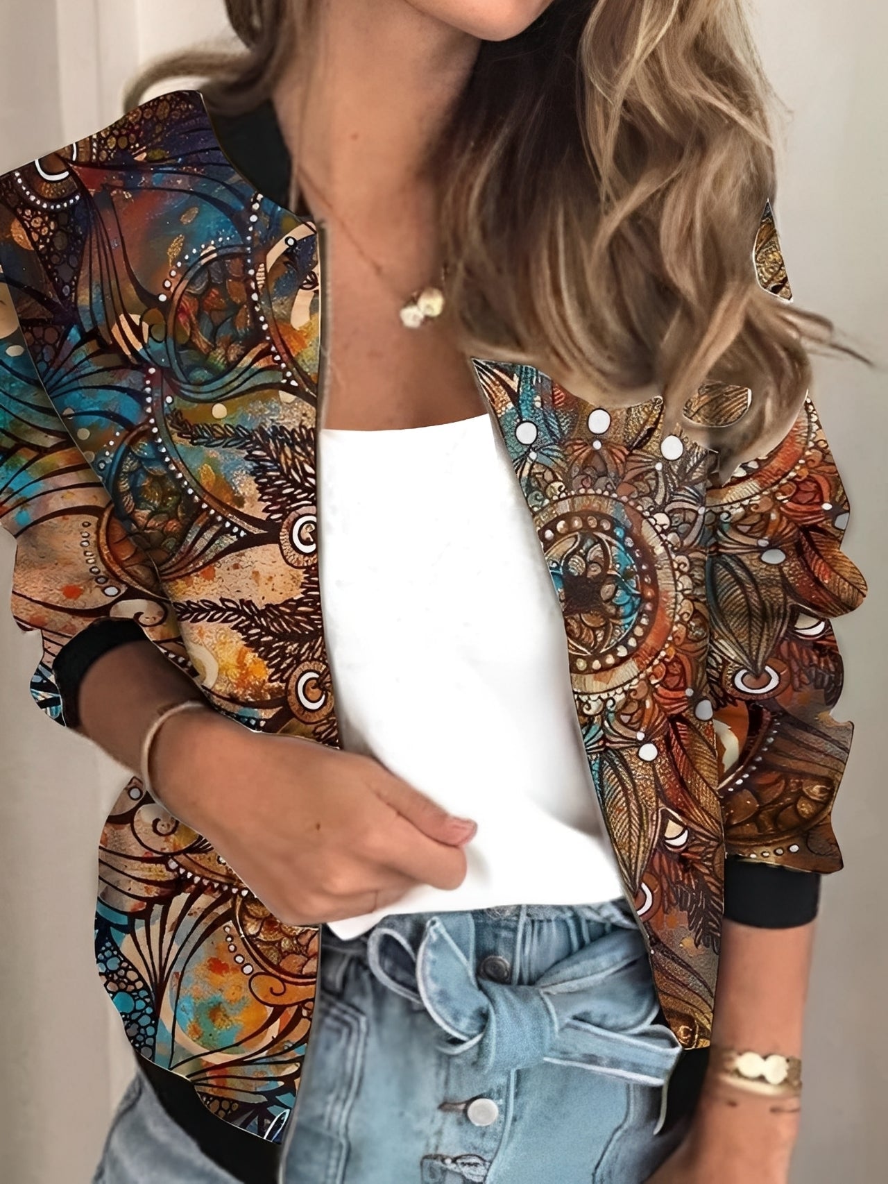 Elsie - Modische Damenjacke mit Reißverschluss und Blumenmuster