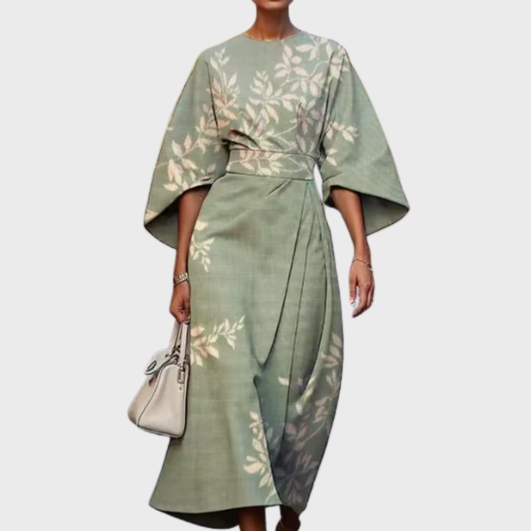 Reina - Midi-Kleid mit Blumenmuster und betonter Taille