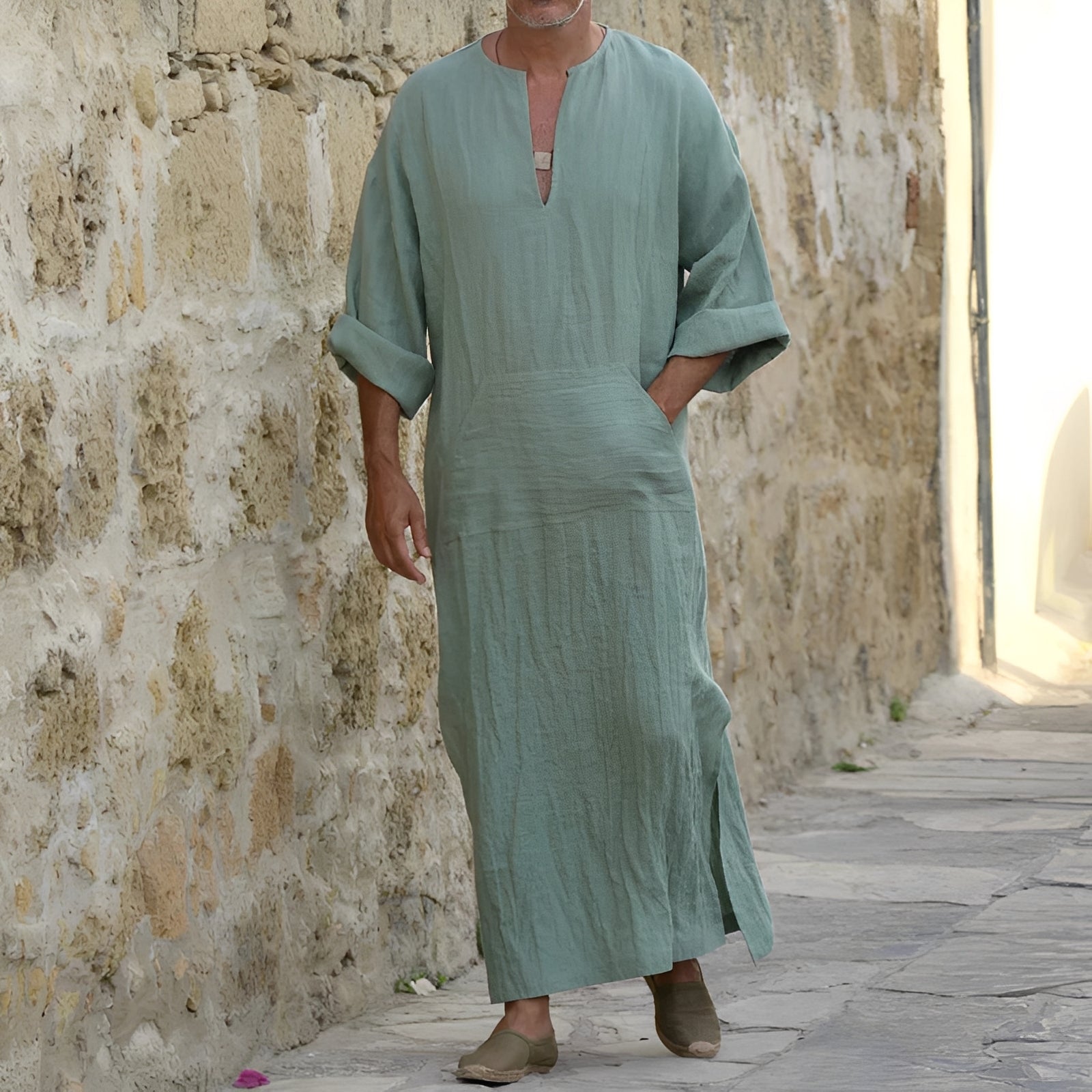 Josiah - Langes, einfaches Herrenhemdkleid mit Schlitz