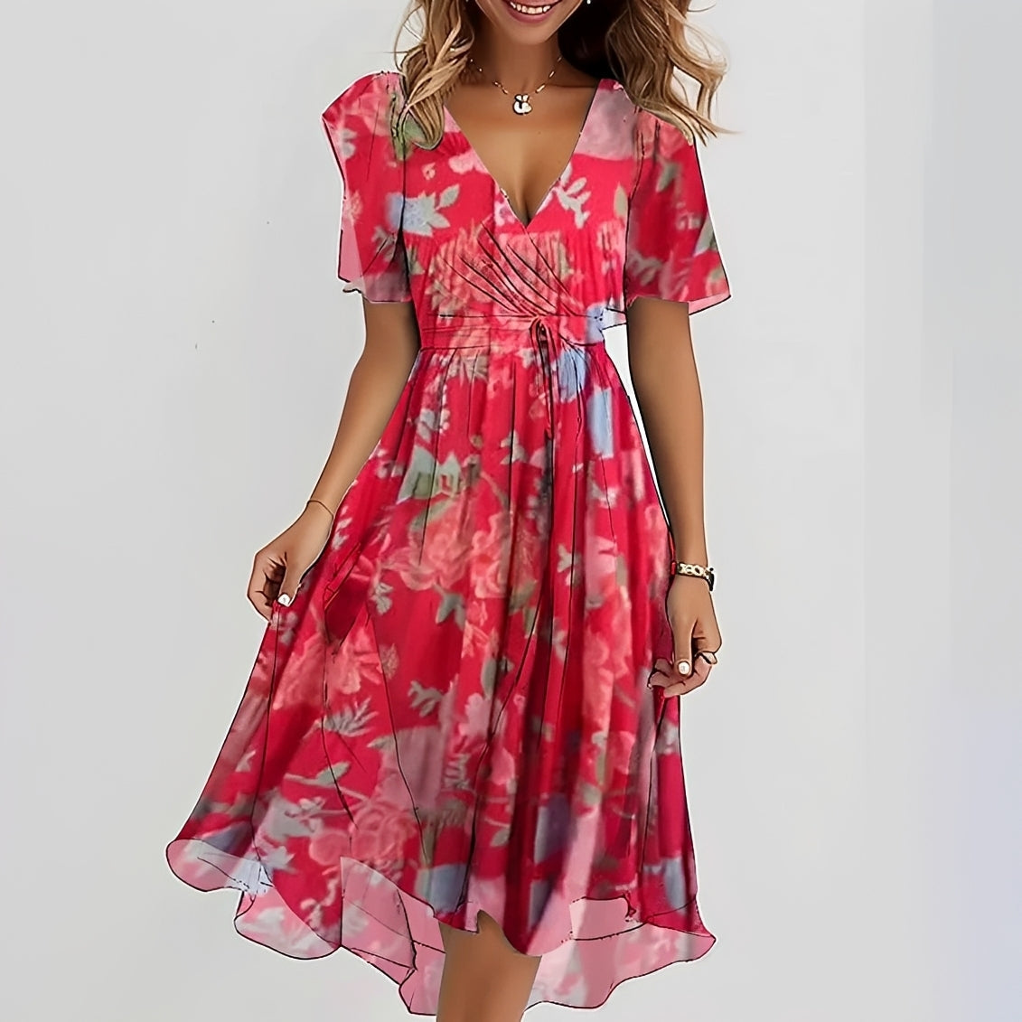 Gemma - Damen-Midikleid mit geschmackvollen kurzen Ärmeln