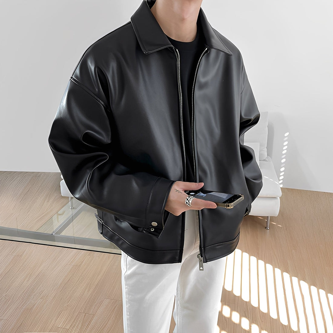 Russell - Modische Oversize-Lederbomberjacke für Herren