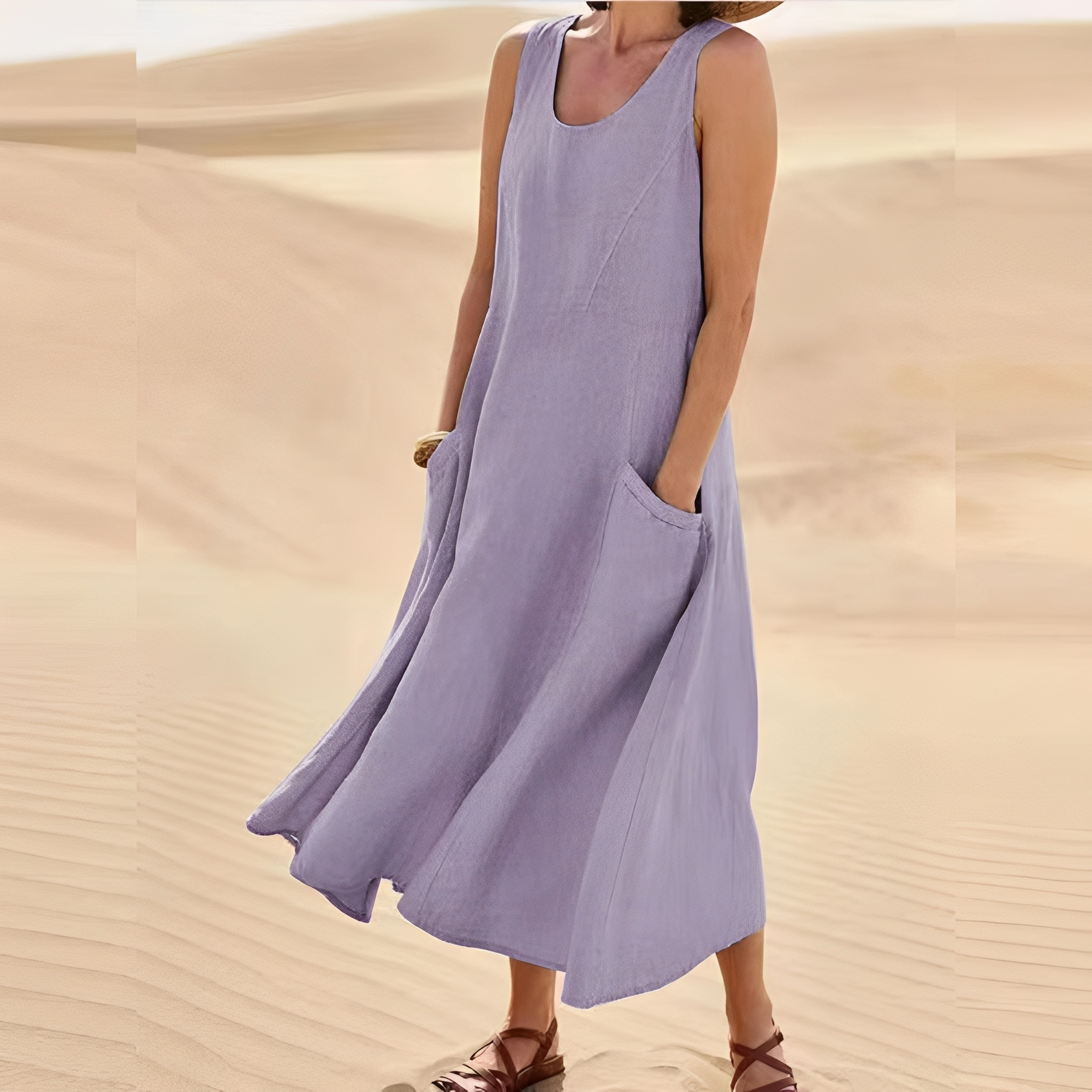 Connie - Lässiges ärmelloses Damenkleid mit Taschen