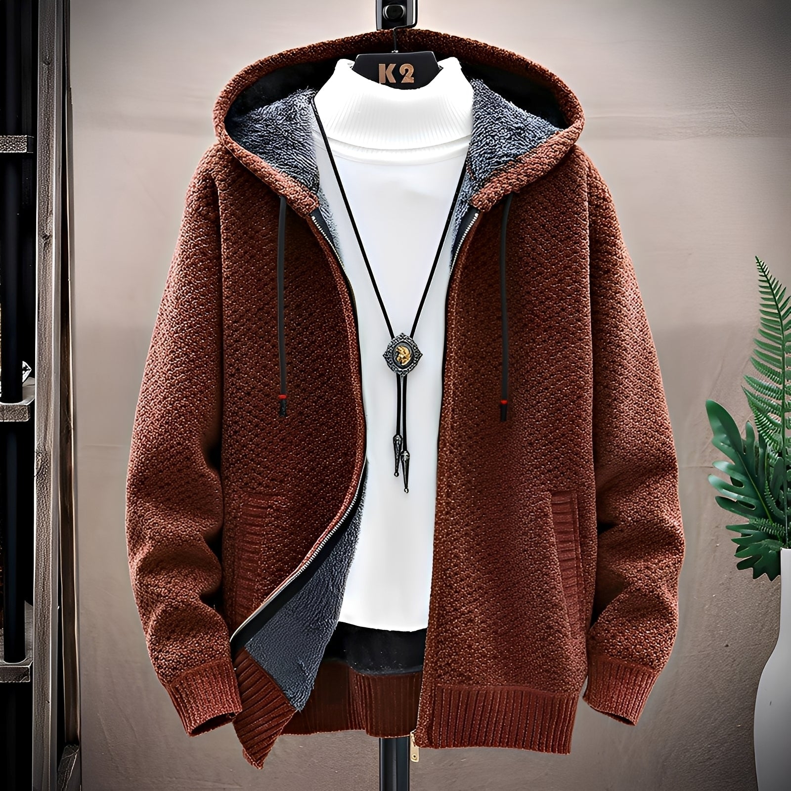 Roni - Herren-Strickkapuzenpullover mit Fleecefutter im modernen Stil