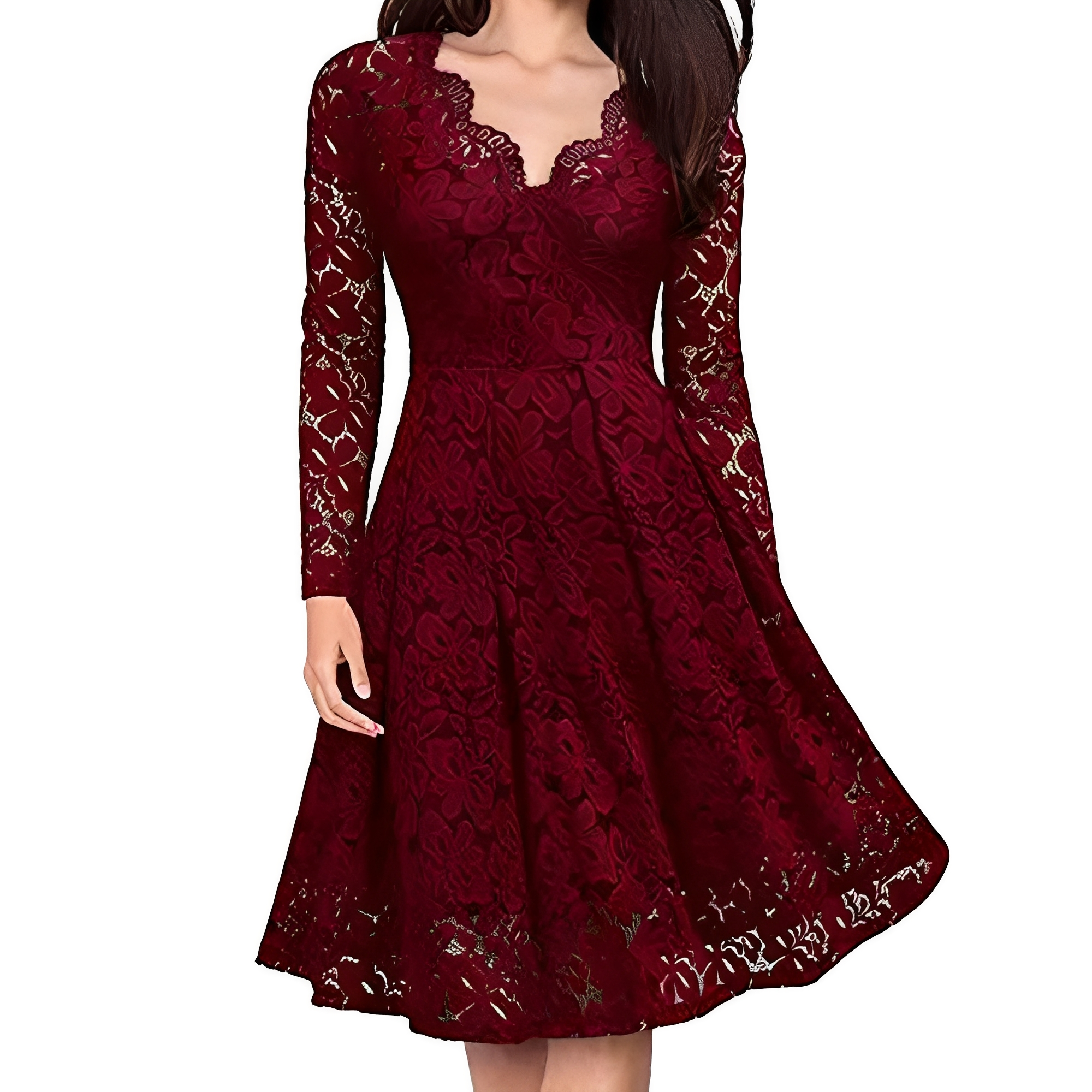 Leonie - Klassisches Damenkleid mit langen Ärmeln und V-Ausschnitt