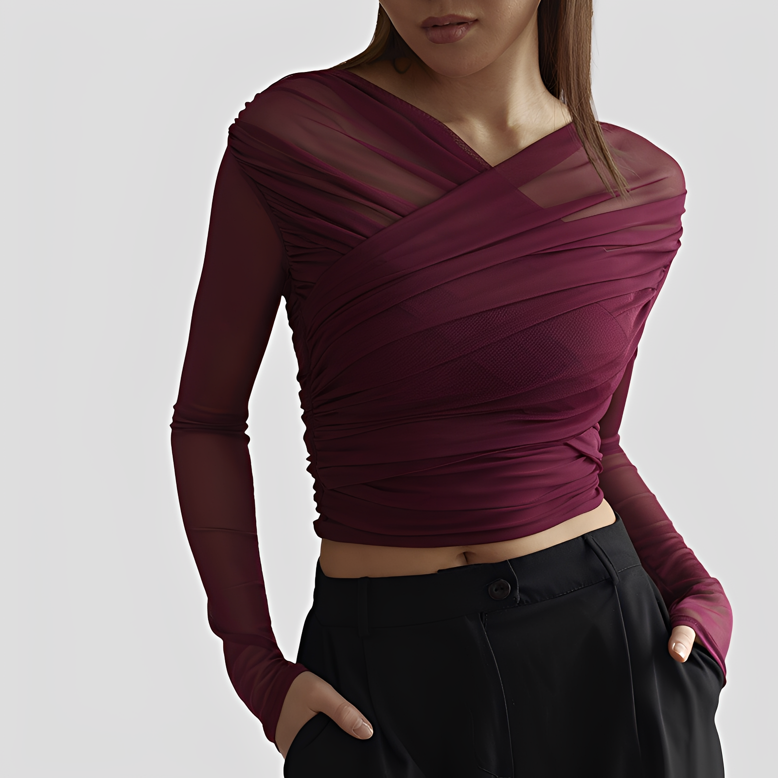 Cara - Schicke Bluse mit langen Ärmeln und Raffungen