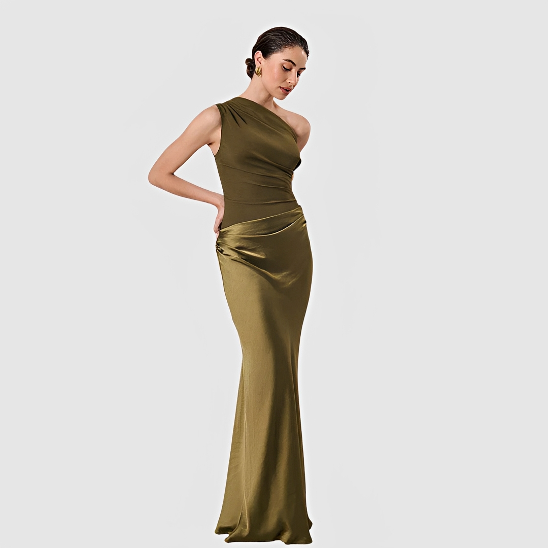 Tara – Stilvolles Kleid mit asymmetrischem Kragen und geradem Rock