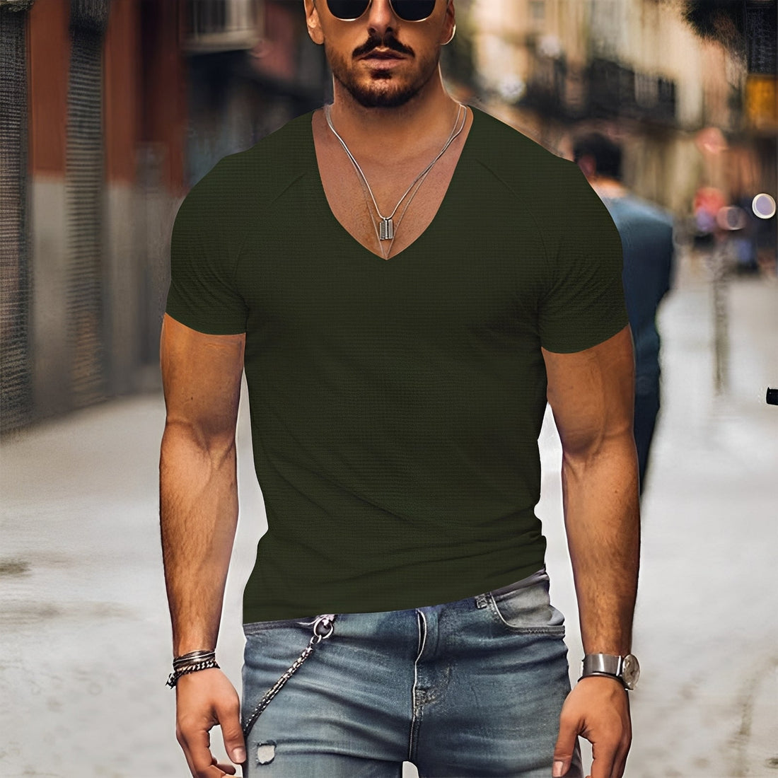 Kenneth - Lässiges V-Ausschnitt-T-Shirt für Männer
