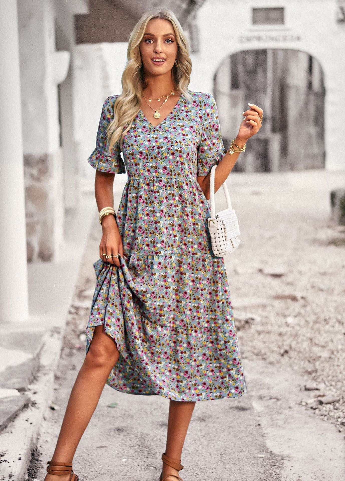 Karly - Angenehmes Midikleid mit floralen Mustern für Damen