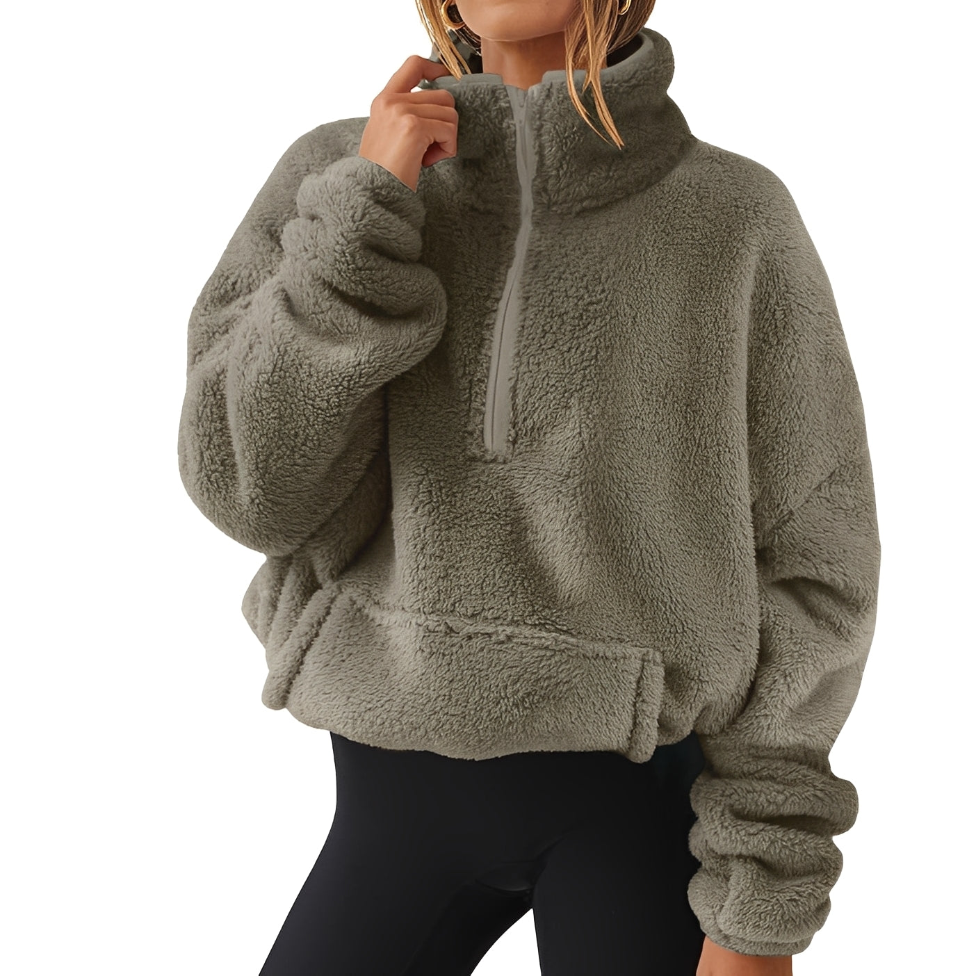 Tiffany - Gemütlicher Samtpullover mit halbem Reißverschluss für Damen
