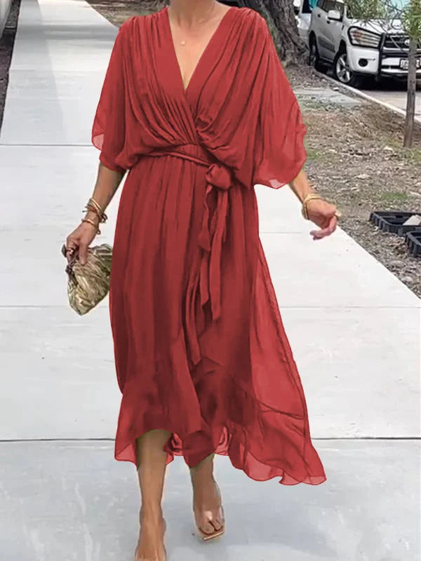 Loisa - Stilvolles Chiffon-Kleid mit V-Ausschnitt