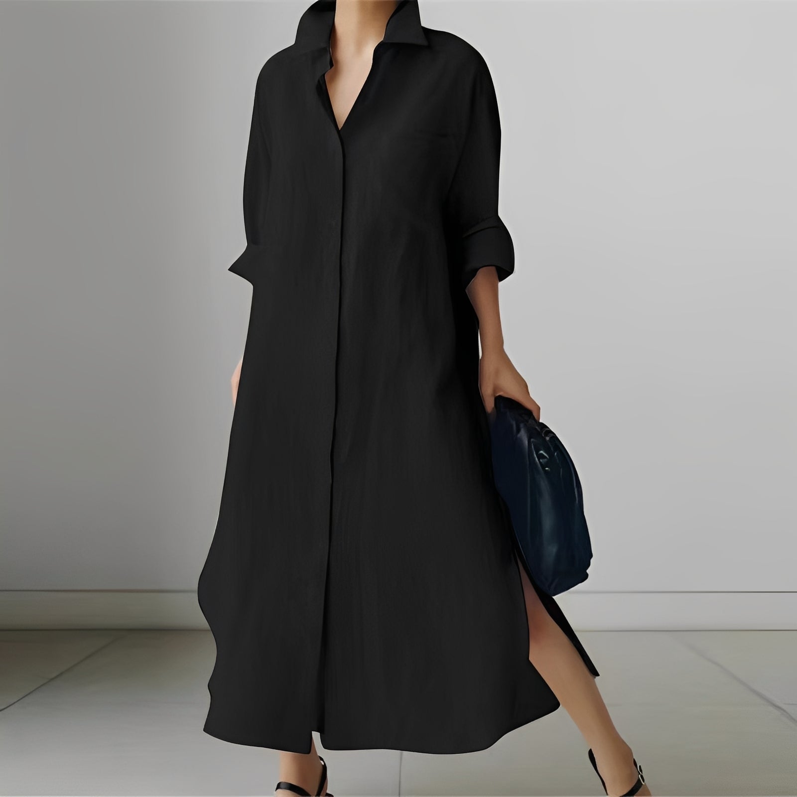 Nancy - Midi-Kleid im Hemd-Stil mit Schlitz für Frauen
