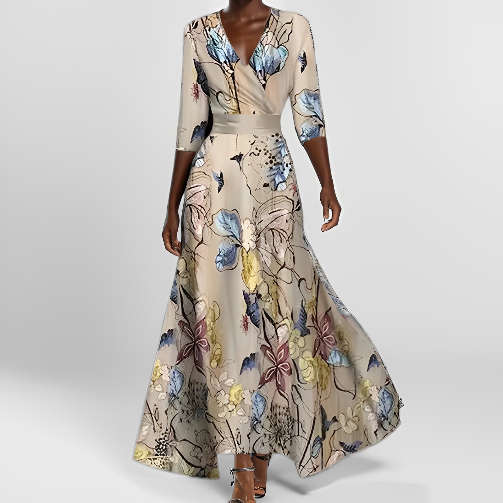 Delores - Maxilanges Blumenkleid mit langen Ärmeln