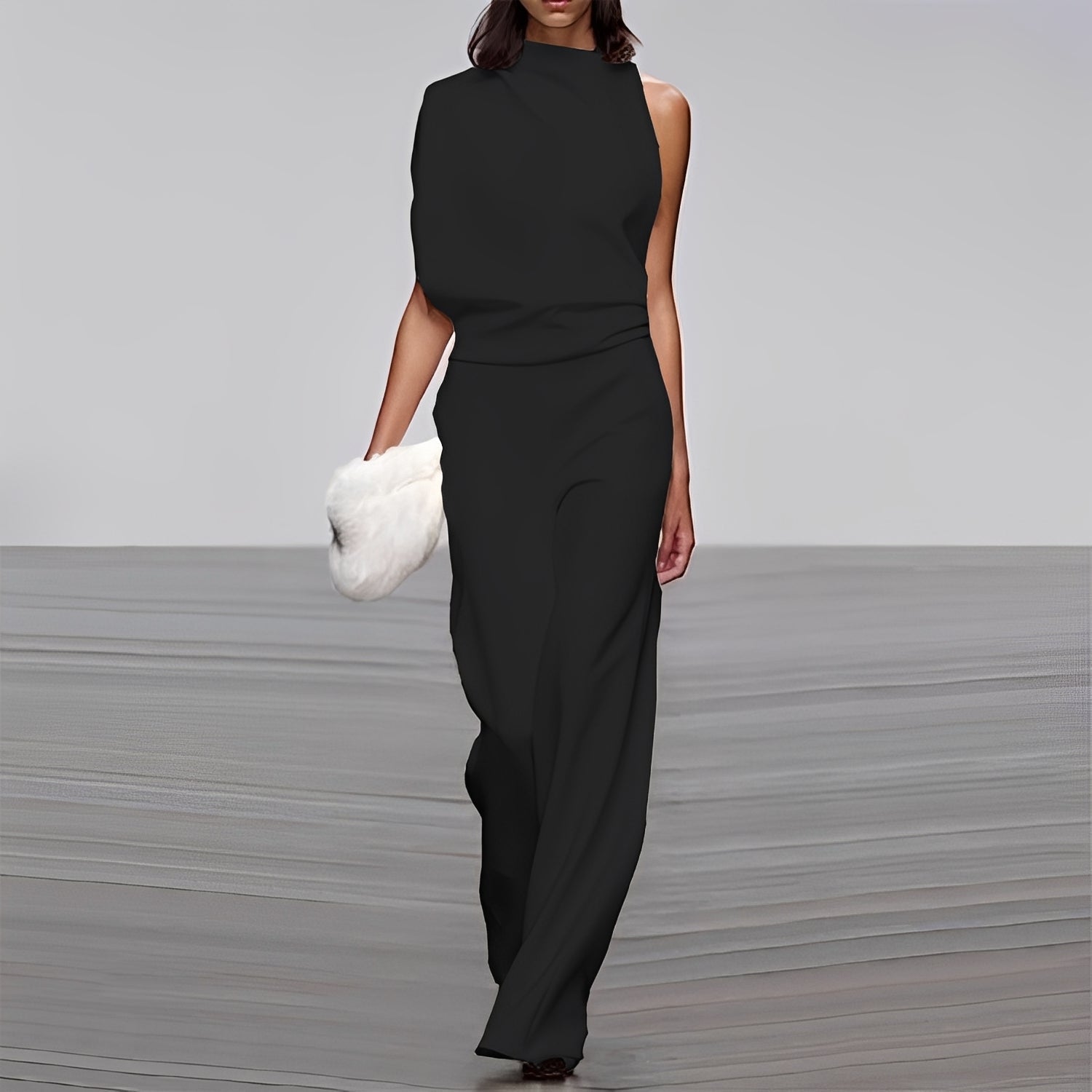 Lucie - Stilvoller, glänzender Ein-Schulter-Jumpsuit für Damen