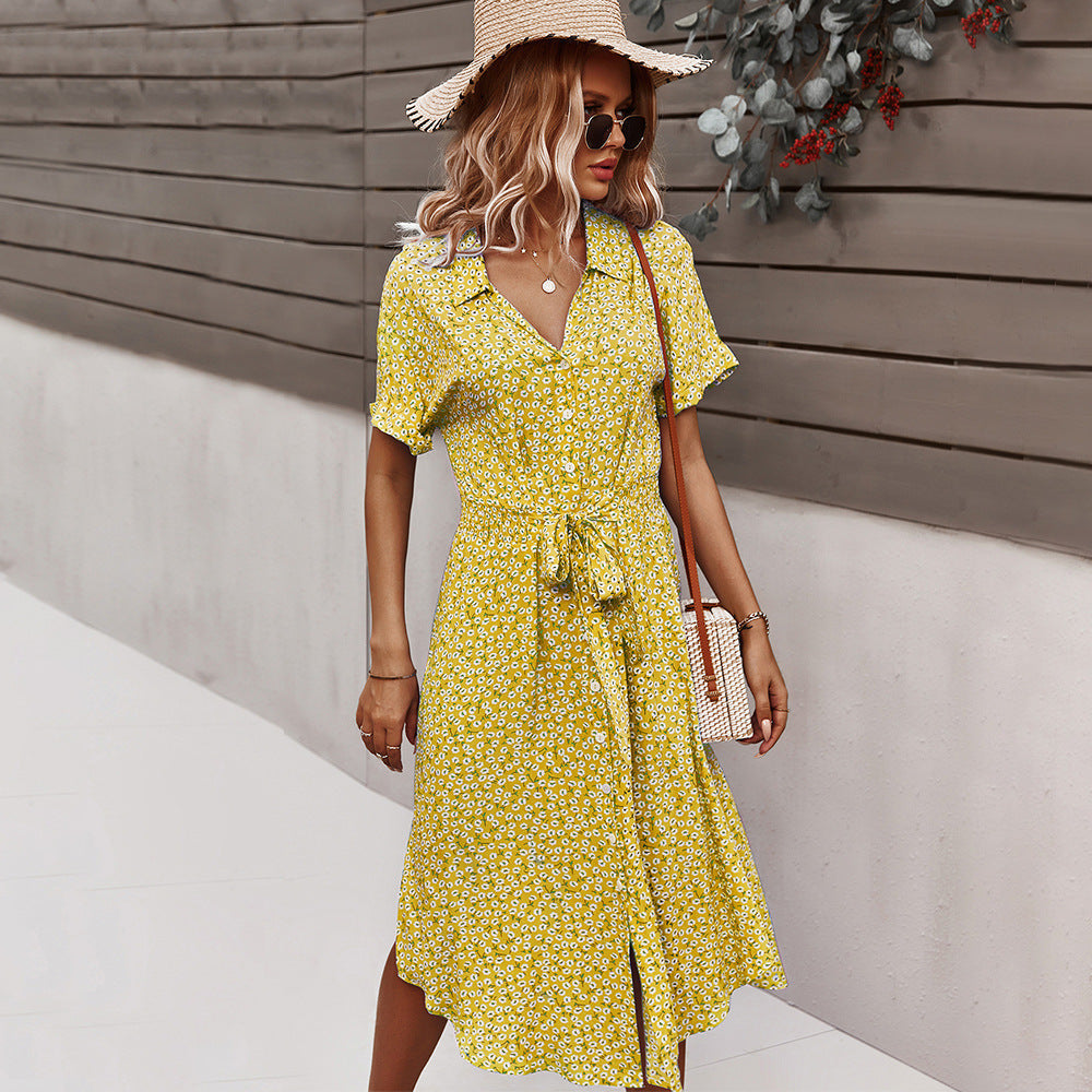 Georgina - Elegantes Kleid mit Gürtel und Blumendesign für Damen