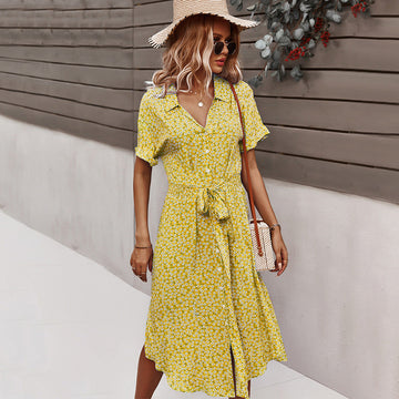 Georgina - Elegantes Kleid mit Gürtel und Blumendesign für Damen