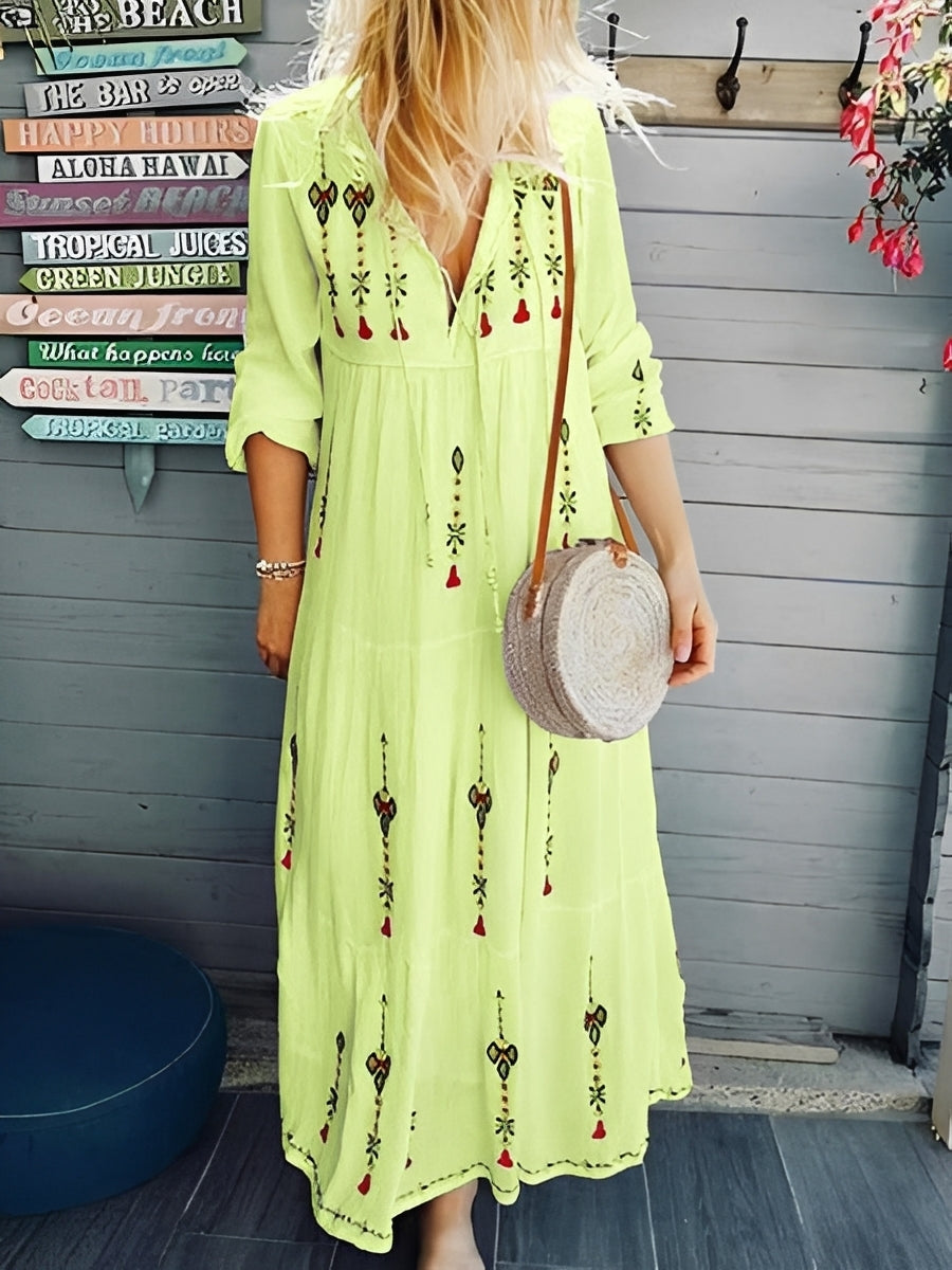 Jean - Damen-Boho-Kleid mit V-Ausschnitt und Blumenmuster