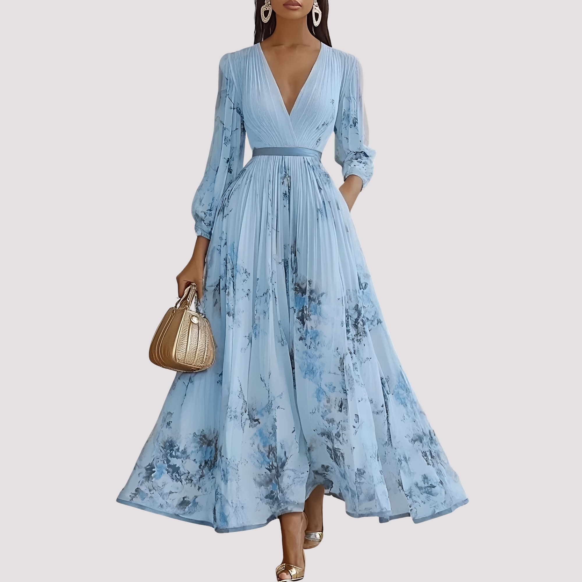 Leah - Midikleid mit Blumenmuster und langen Ärmeln