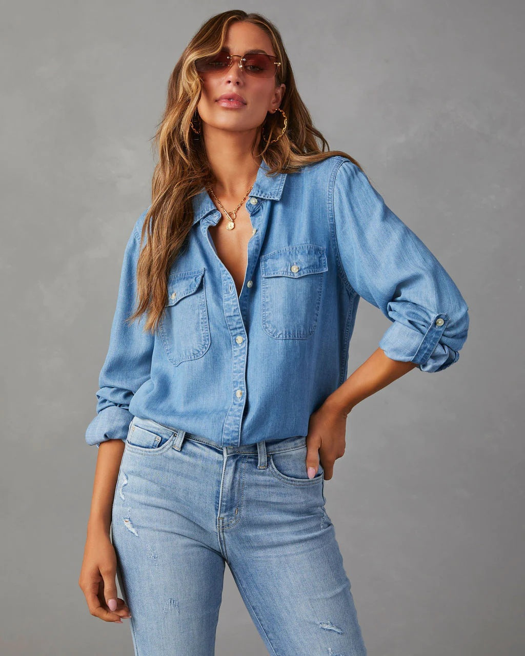 Susan - Vintage-Damenjeanshemd mit Reverskragen