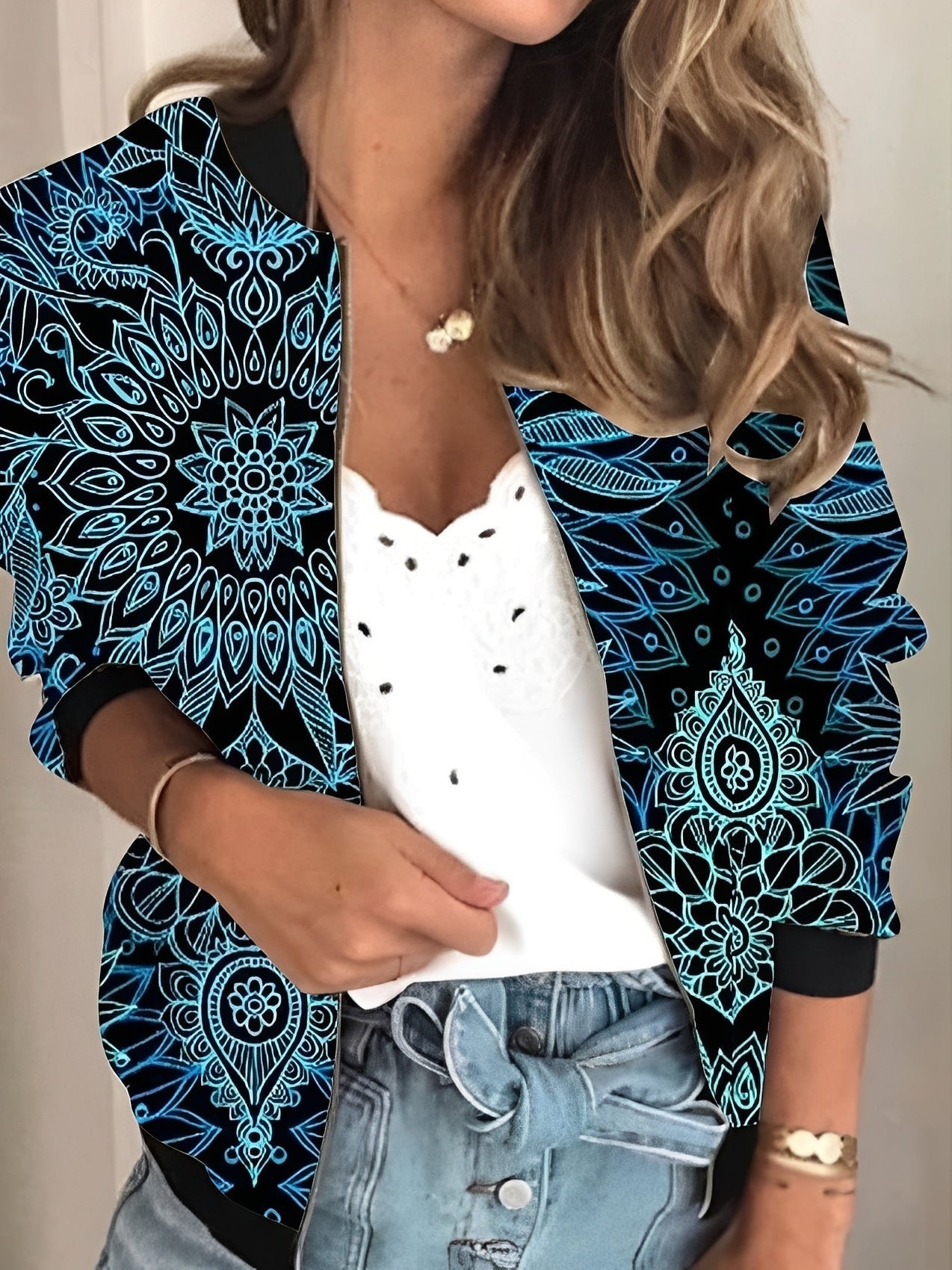 Elsie - Modische Damenjacke mit Reißverschluss und Blumenmuster