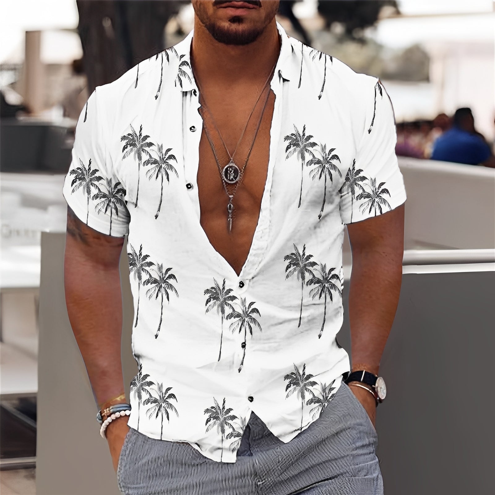 Hector - Elegantes Hemd für Männer mit Palmenmuster