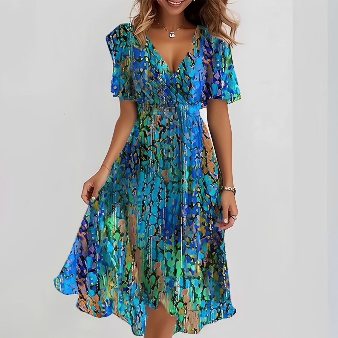 Gemma - Damen-Midikleid mit geschmackvollen kurzen Ärmeln