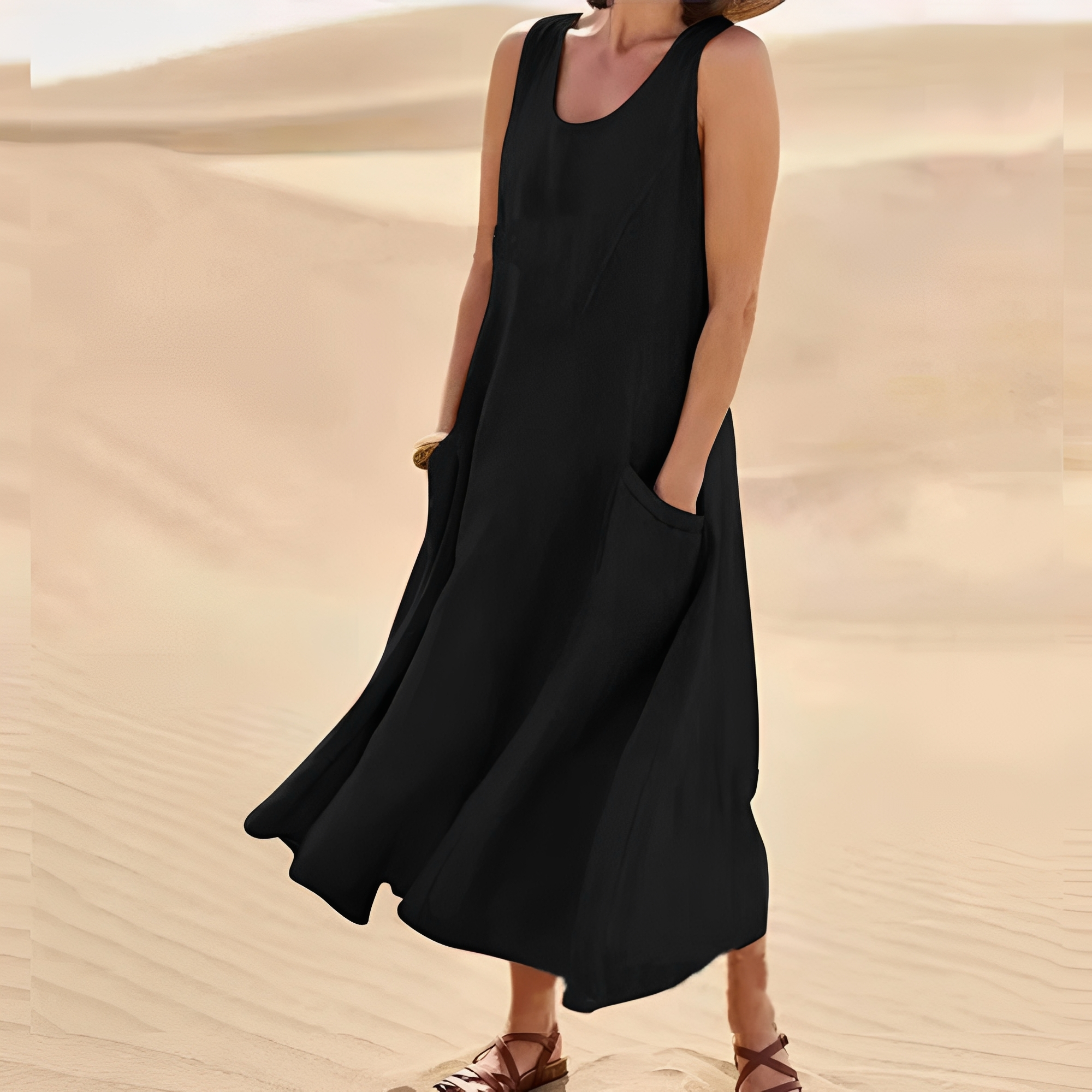 Connie - Lässiges ärmelloses Damenkleid mit Taschen