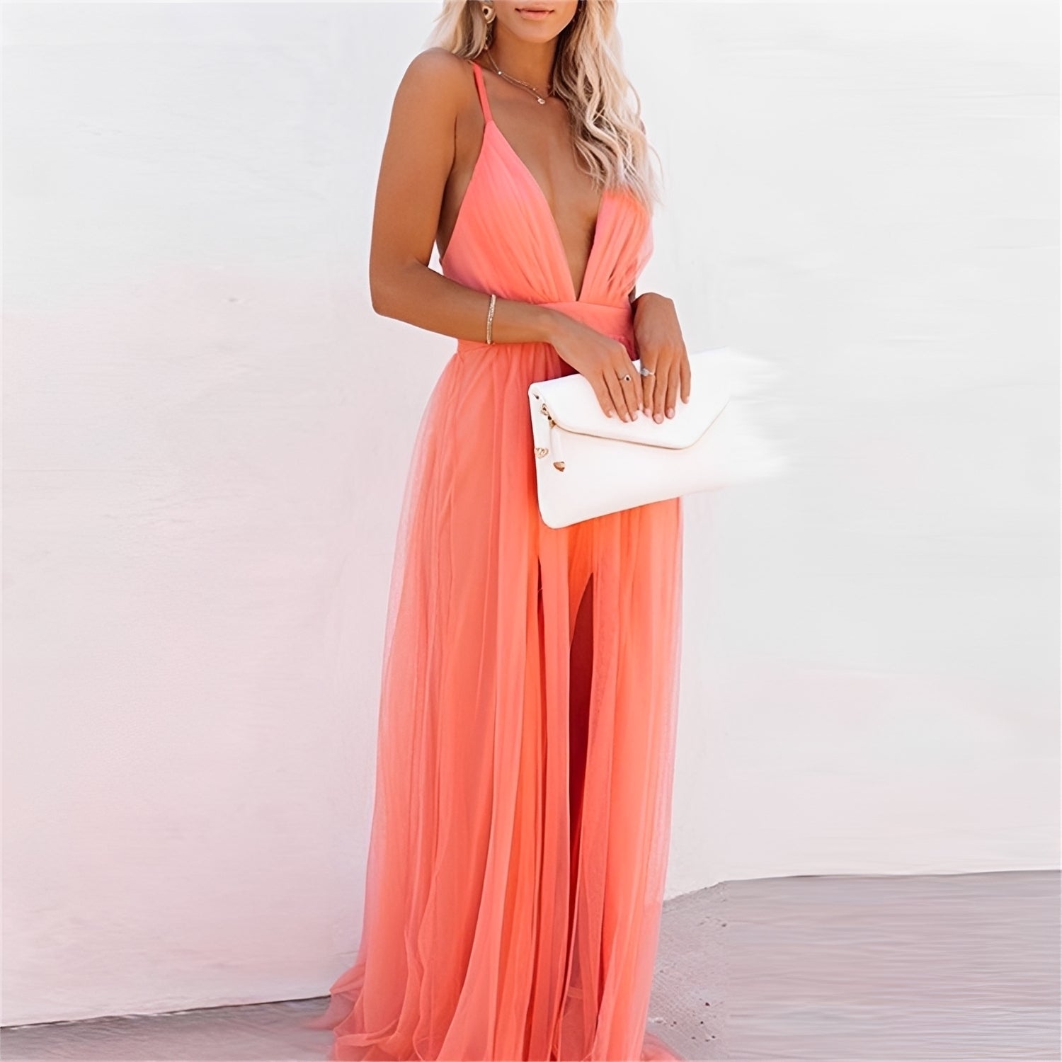 Samantha - Elegantes, langes Kleid für Damen mit V-Ausschnitt