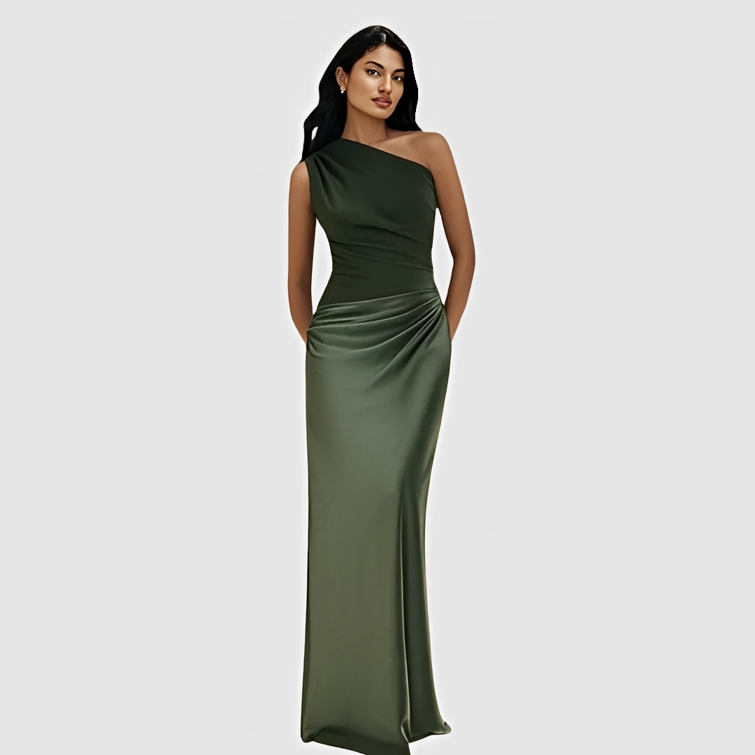 Tara – Stilvolles Kleid mit asymmetrischem Kragen und geradem Rock