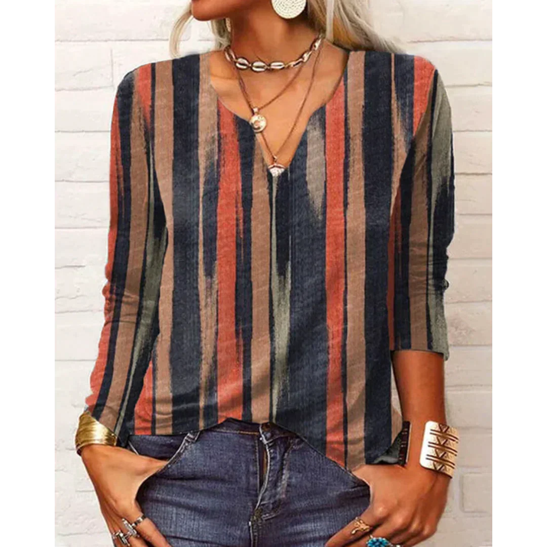 Katharina - Bunte Bluse im Boho-Stil, langärmlig mit V-Ausschnitt