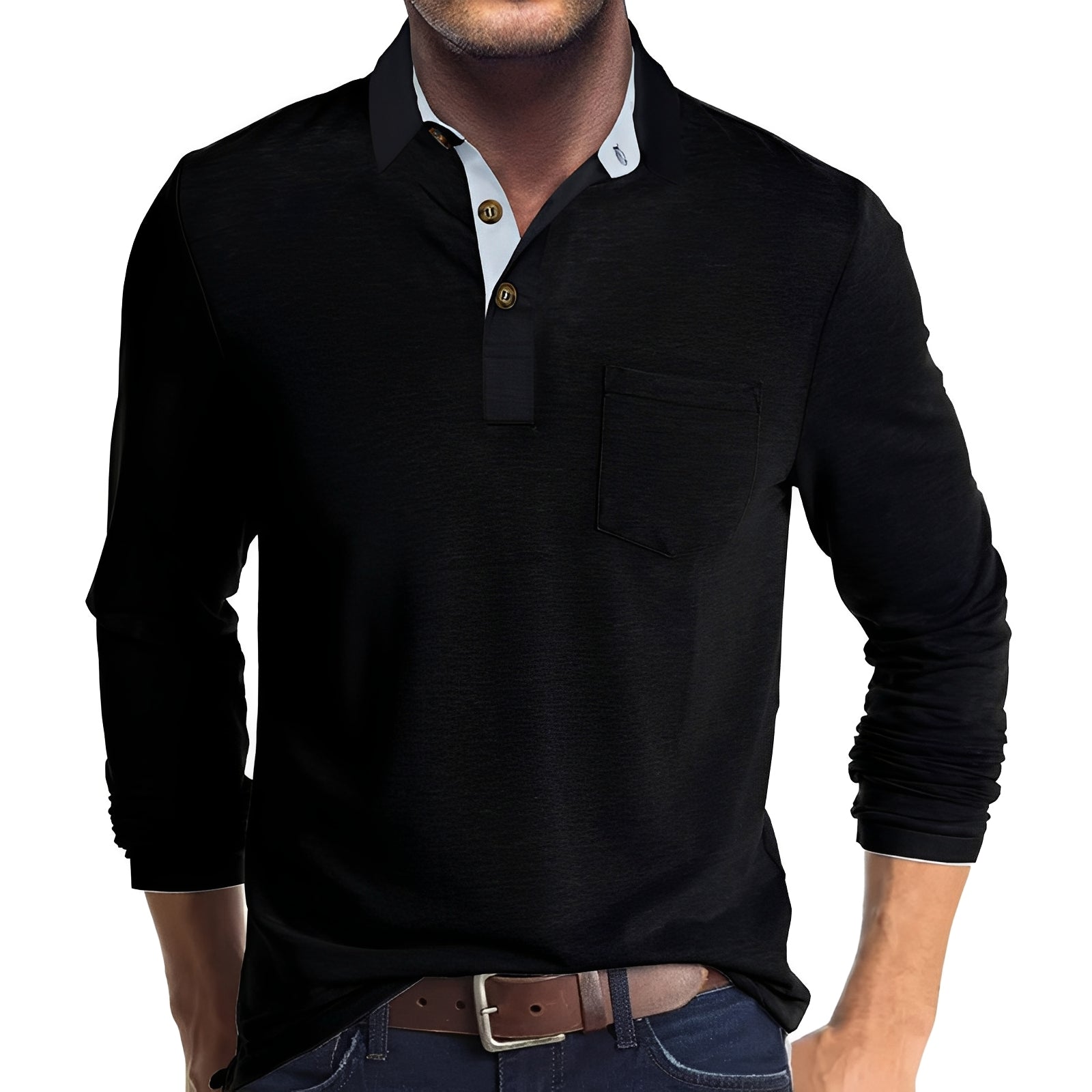 Marty - Locker geschnittenes Langarm-Poloshirt für Herren