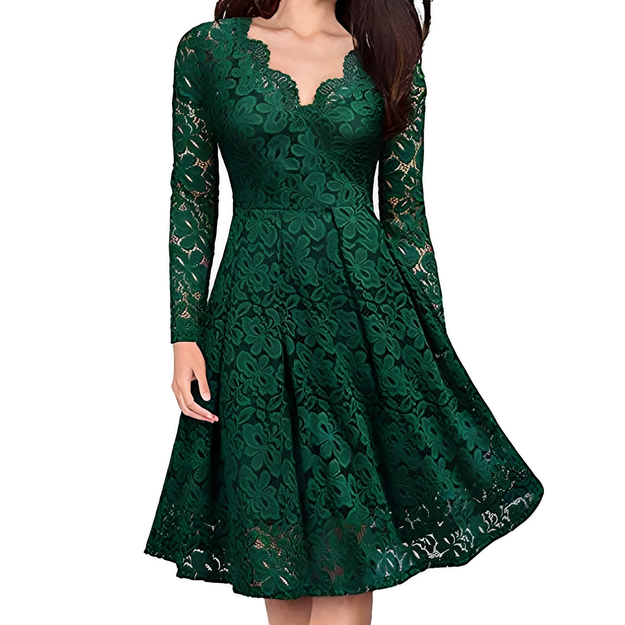 Leonie - Klassisches Damenkleid mit langen Ärmeln und V-Ausschnitt