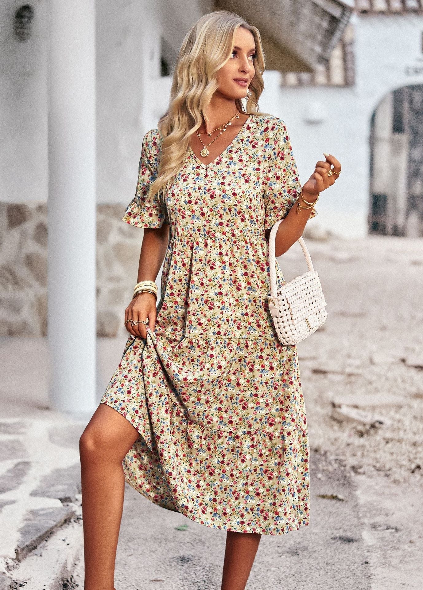 Karly - Angenehmes Midikleid mit floralen Mustern für Damen