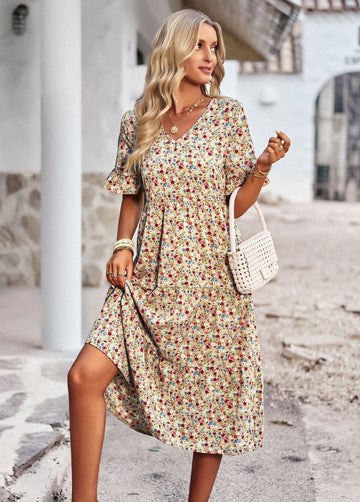 Karly - Angenehmes Midikleid mit floralen Mustern für Damen