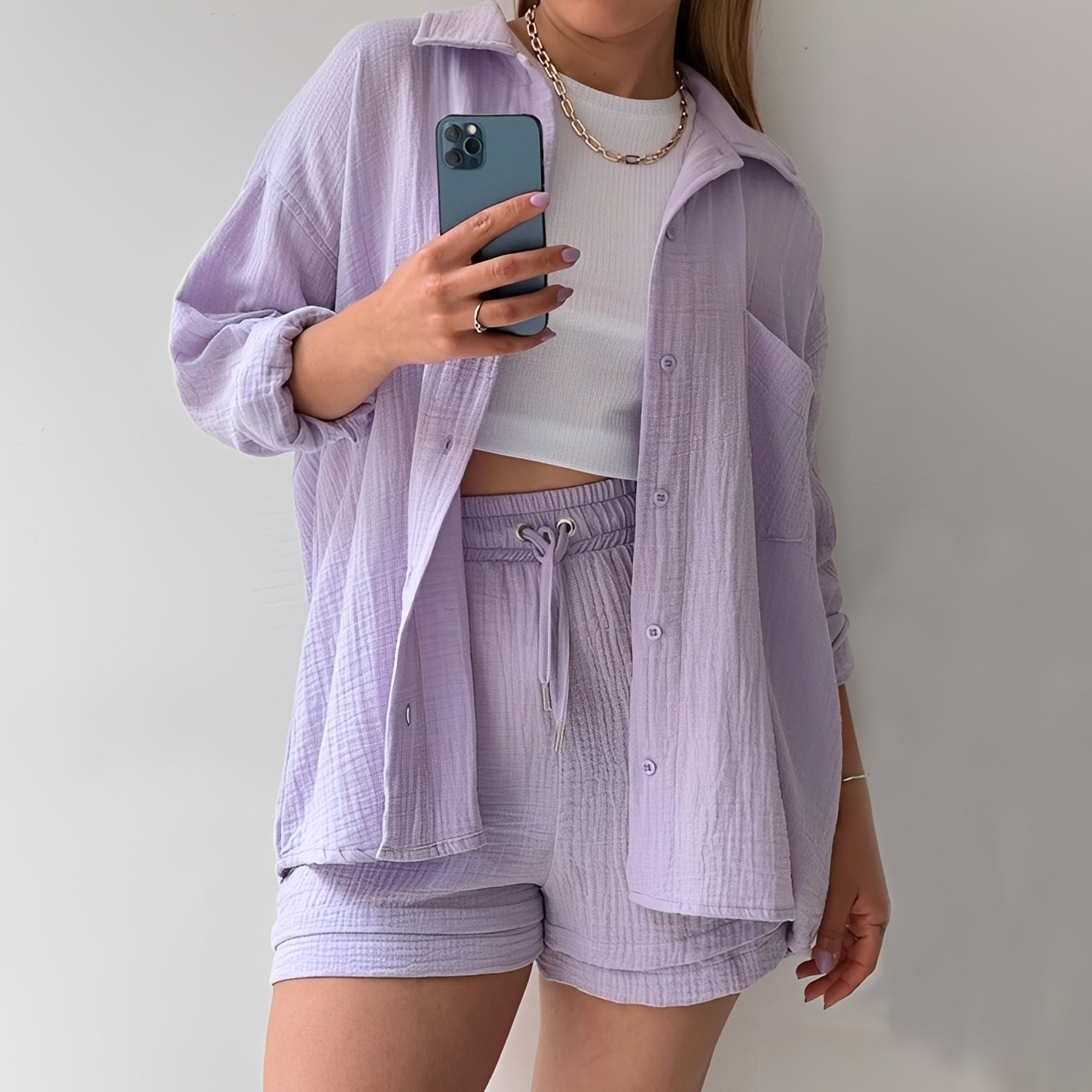 Julia - Lässiges Set mit Reverskragen und hoher Taille für Damen