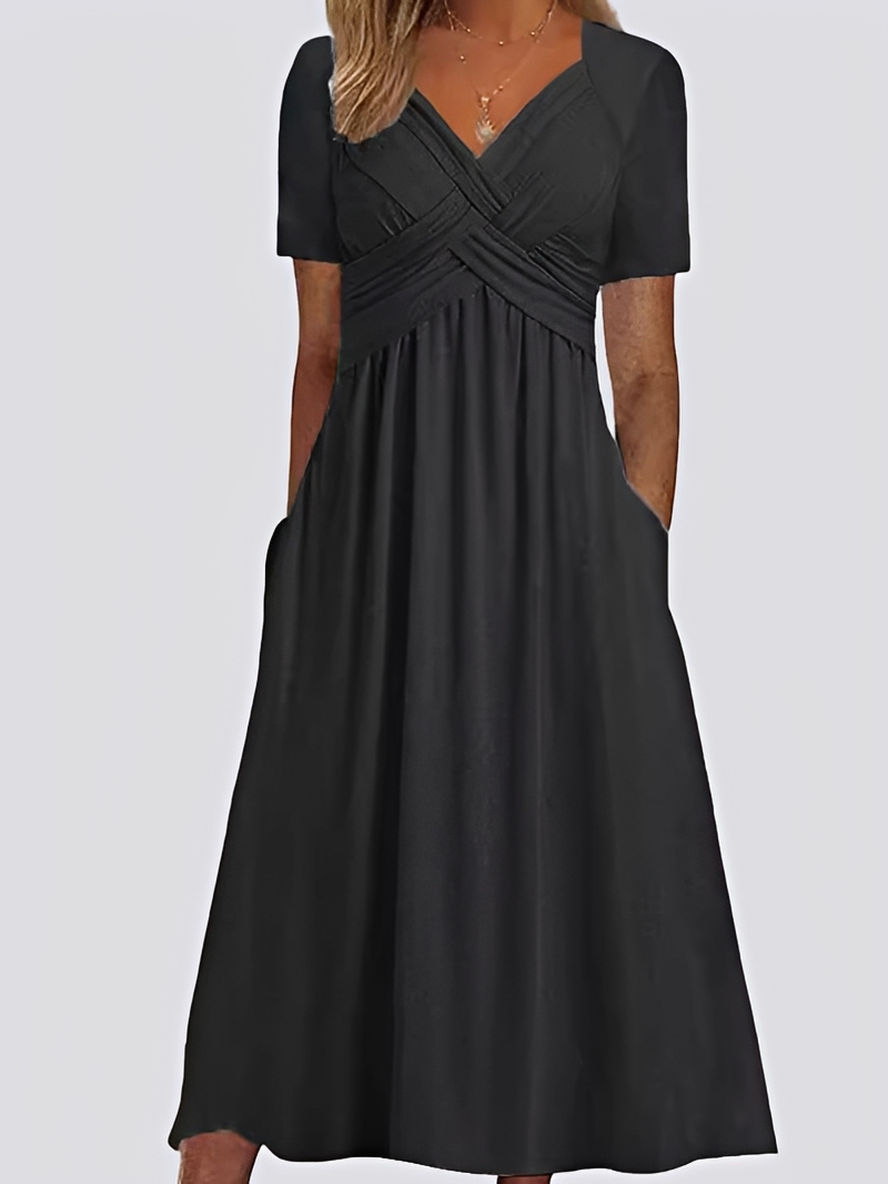 Salma - Lockeres Damen-Midikleid mit femininem Flair und kurzen Ärmeln