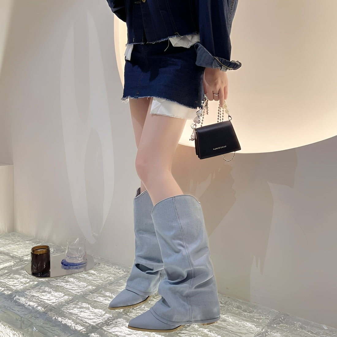 Gabrielle - Schicke Damen-Ritterstiefel aus Jeansstoff