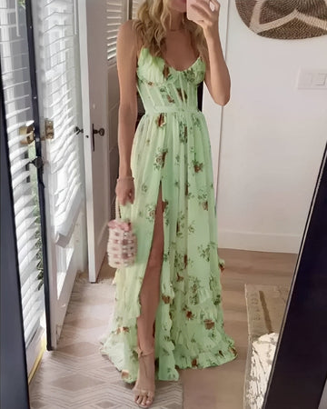 Livie - Elegantes Maxikleid mit Blumenmuster und Schlitz für Damen