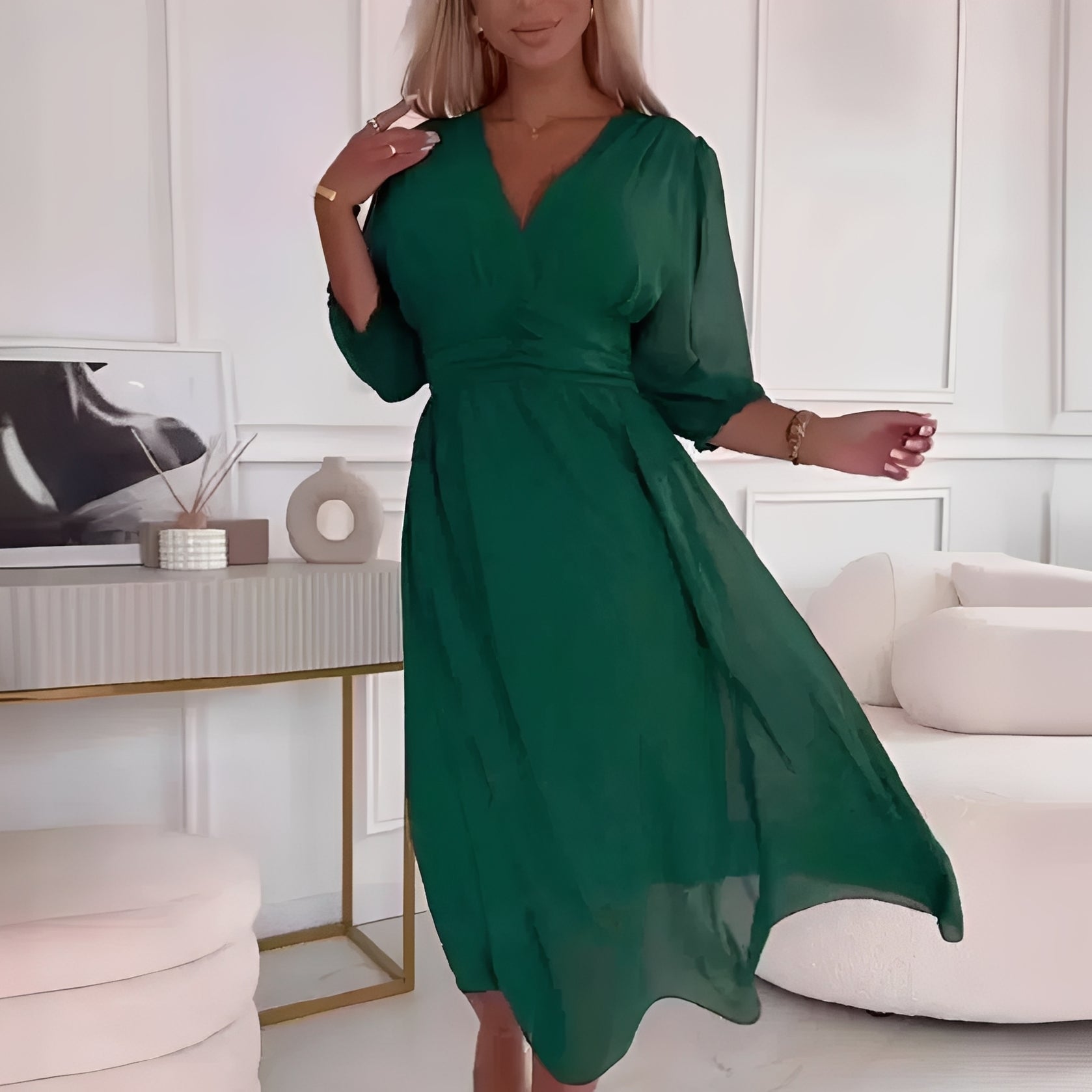 Amelia - Damen-Wickelkleid mit langen Ärmeln, leger geschnitten