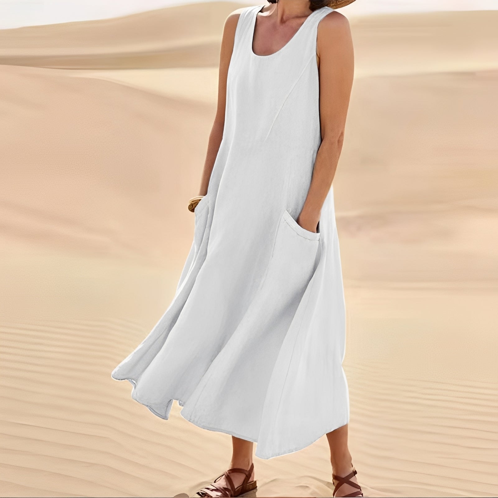 Connie - Lässiges ärmelloses Damenkleid mit Taschen