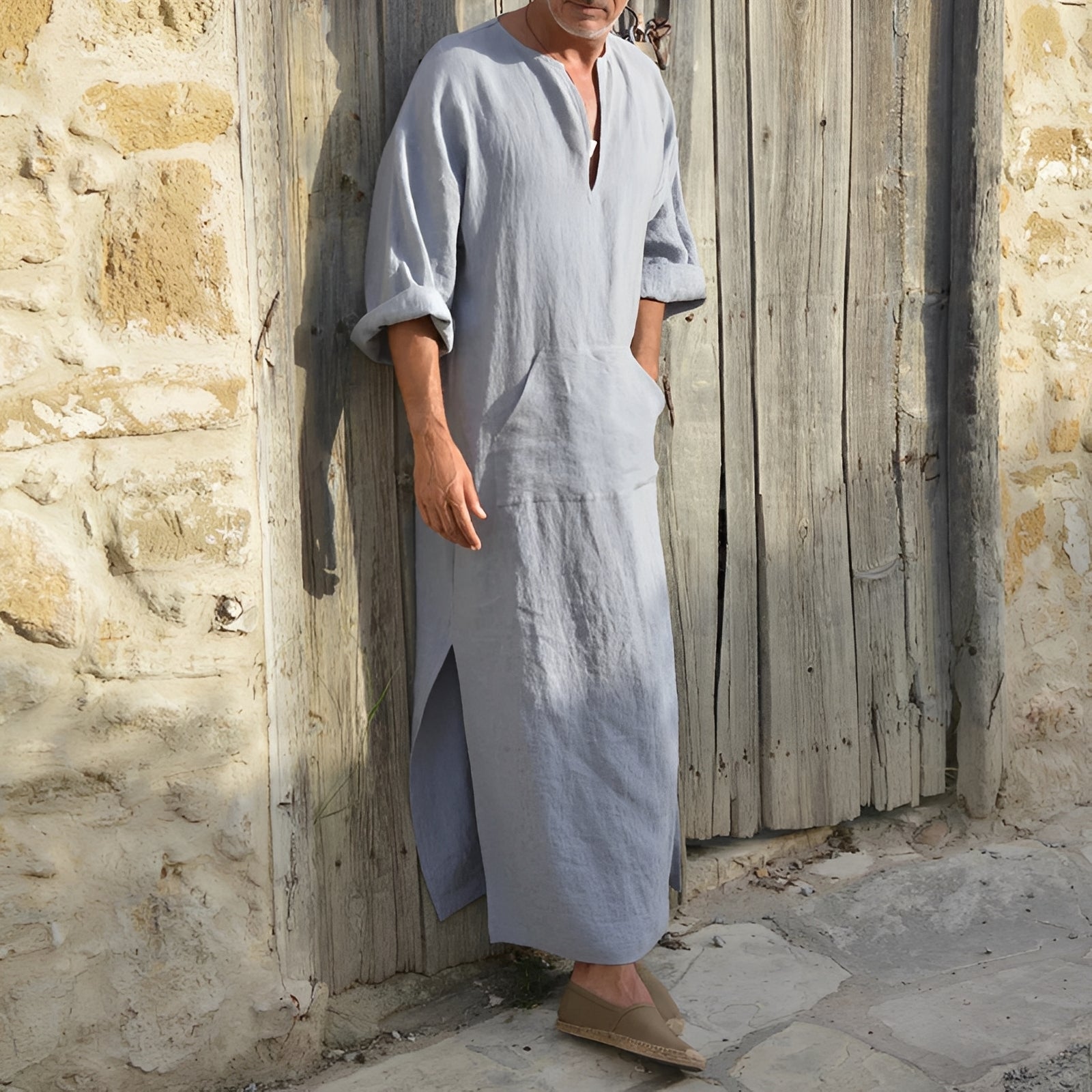 Josiah - Langes, einfaches Herrenhemdkleid mit Schlitz