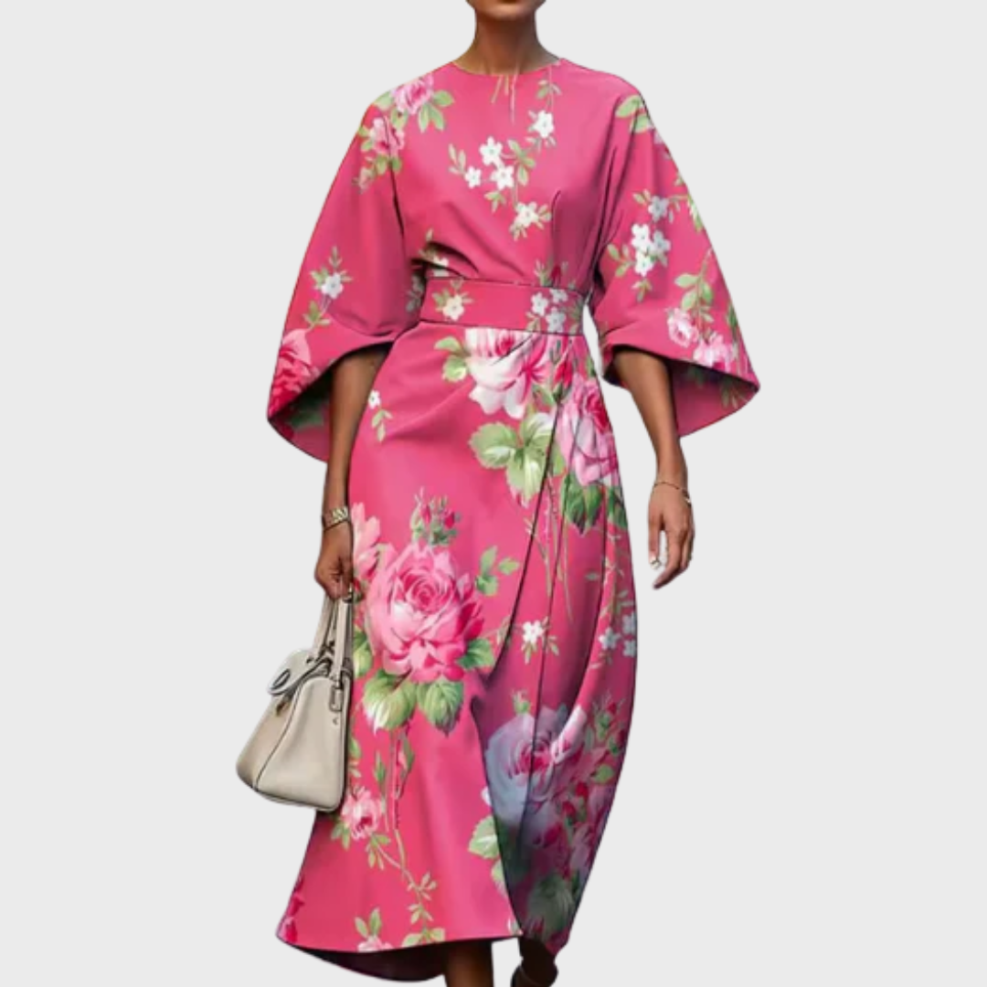Reina - Midi-Kleid mit Blumenmuster und betonter Taille