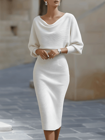 Wendy - Elegantes Midi-Kleid mit Drapiertem Kragen