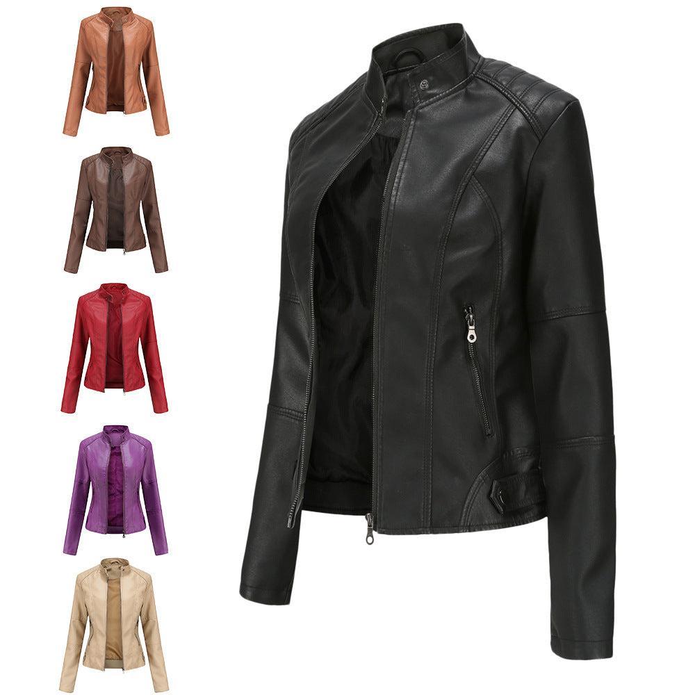 Claudia – Biker-Lederjacke mit Stehkragen